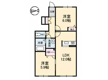タウンコート柳井(2LDK/1階)の間取り写真