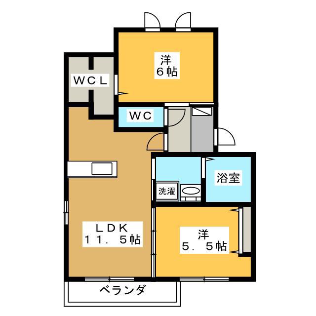 セジュール三ツ池B(2LDK/2階)の間取り写真