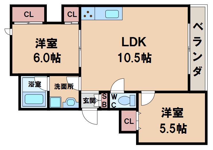 ASUKA BLDG(2LDK/5階)の間取り写真