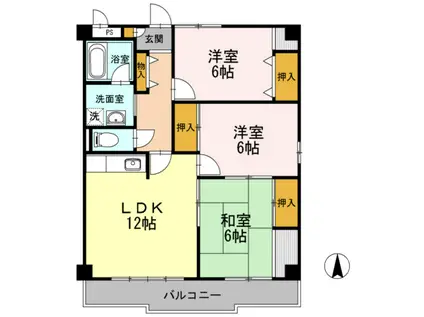 ハイツ飯泉 B棟(3LDK/2階)の間取り写真