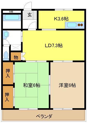 コーポ清和(2LDK/3階)の間取り写真