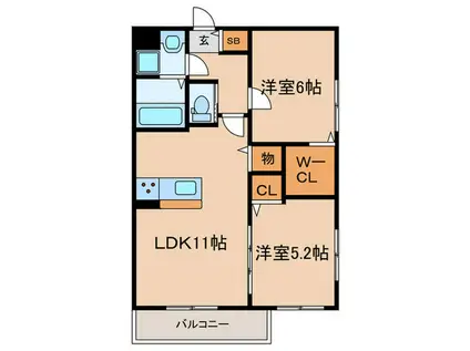 ワコーレヴィータ塚口本町1丁目(2LDK/2階)の間取り写真