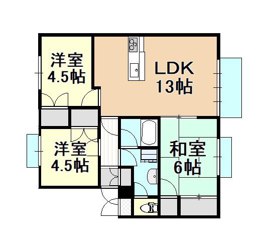 エヴァーウィン(3LDK/2階)の間取り写真