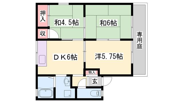 ブルースカイ山本II(3DK/1階)の間取り写真