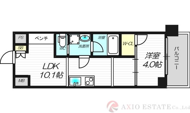 REーBE東三国(1LDK/9階)の間取り写真