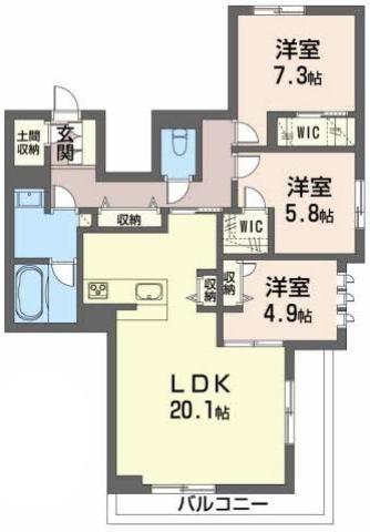 グランフォーレ蔵本(3LDK/3階)の間取り写真