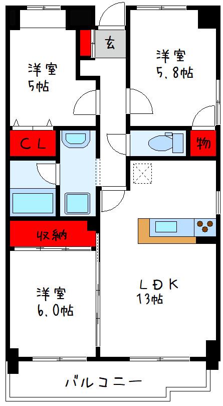 エオリアンハープ(3LDK/2階)の間取り写真