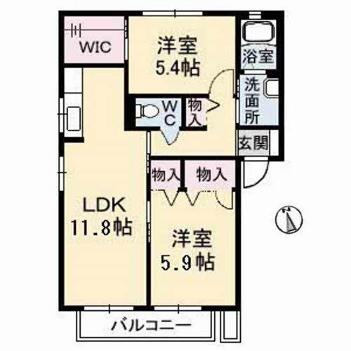 恋路ガーデンプレイスE棟(2LDK/2階)の間取り写真