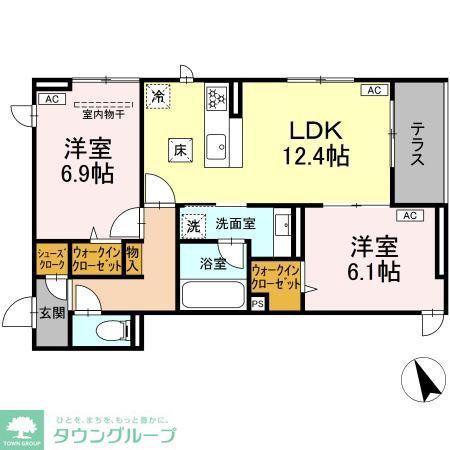D PAINA 宿河原6 II(2LDK/1階)の間取り写真