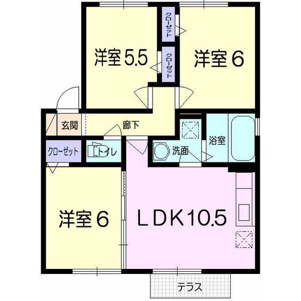 パストラル武雄A棟(3LDK/1階)の間取り写真