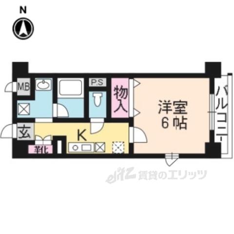 K-ウエスト(1K/2階)の間取り写真