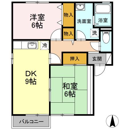 ボナールA(2DK/1階)の間取り写真