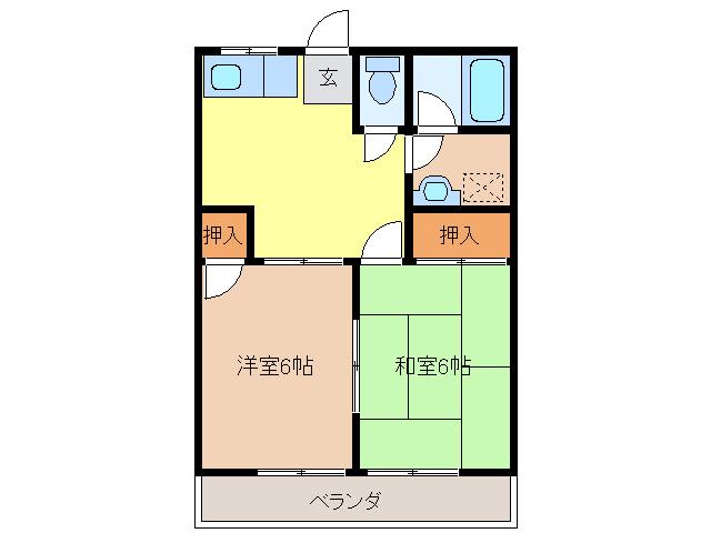 コーポウィンドミル(2DK/1階)の間取り写真