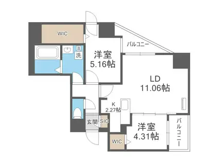 WELLZ N5(2LDK/9階)の間取り写真