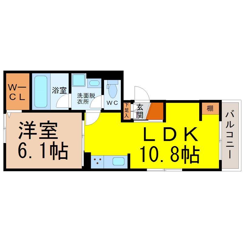 D-ROOM尾頭橋A(1LDK/1階)の間取り写真