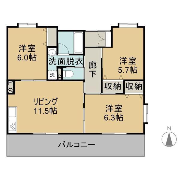 西焼津メゾン小石川(3LDK/1階)の間取り写真