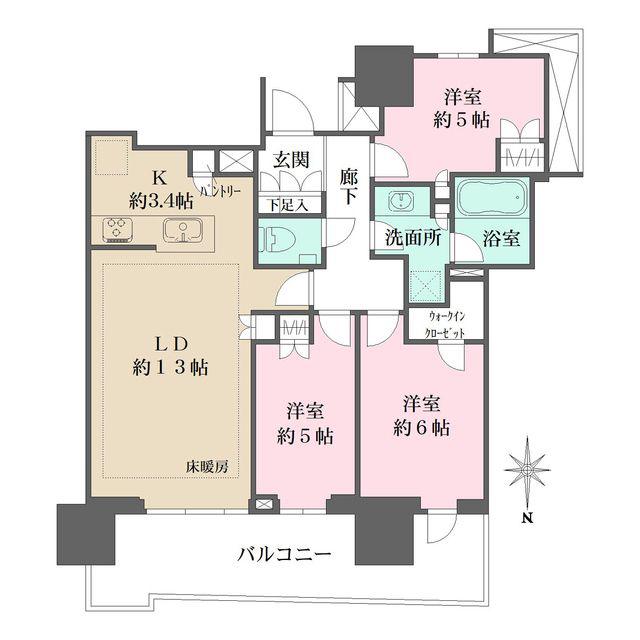 幕張ベイパーク ライズゲートタワー(3LDK/16階)の間取り写真