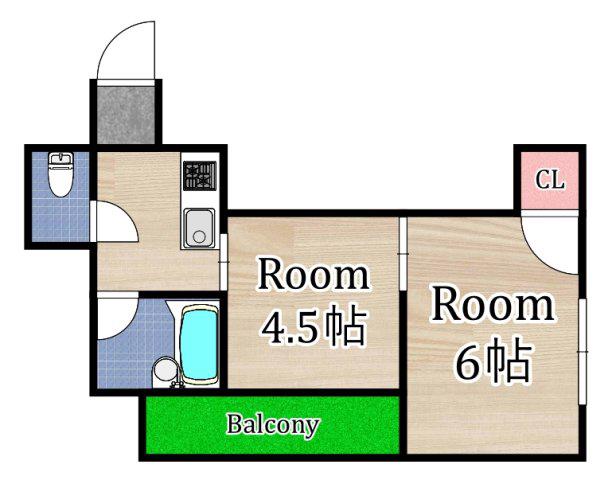 プリエール北畠(2K/2階)の間取り写真