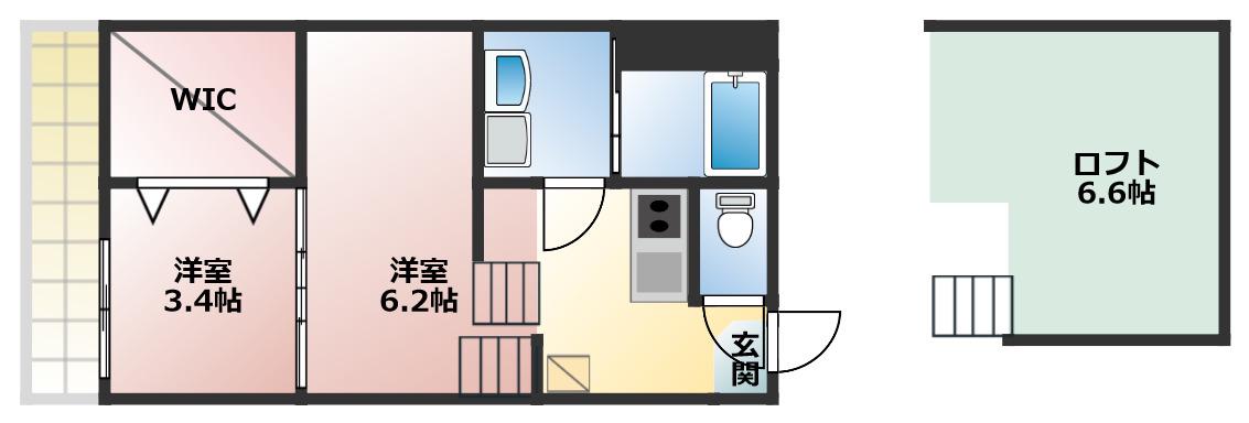 地下鉄名港線 六番町駅 徒歩10分 2階建 築9年(2SK/2階)の間取り写真