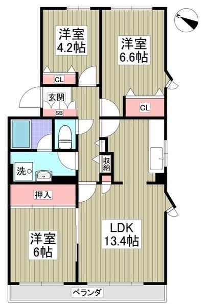 リブレス行田(3LDK/3階)の間取り写真