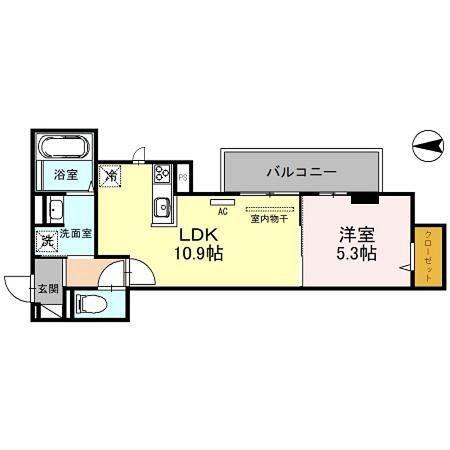 D-ROOM桂川(1LDK/3階)の間取り写真