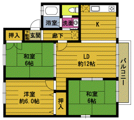 シャルマン北B(3LDK/2階)の間取り写真