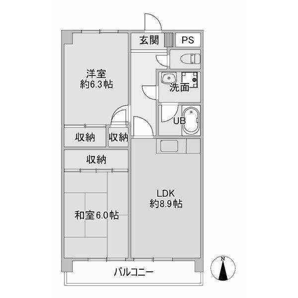 ロイヤルヒルズ山代壱番館(2DK/1階)の間取り写真