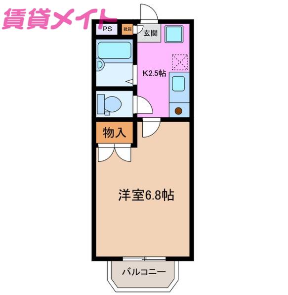 希望ヶ丘ハイツ(1K/2階)の間取り写真