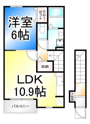 プティヴィル(1LDK/2階)の間取り写真