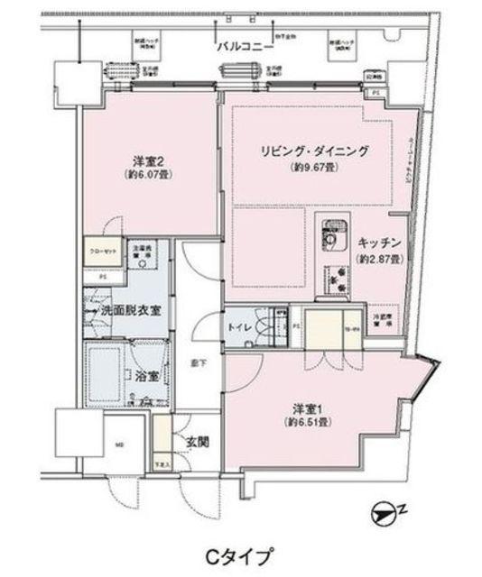 アンビエンテ駒込(2LDK/7階)の間取り写真