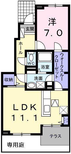 グランソレイユ(1LDK/1階)の間取り写真