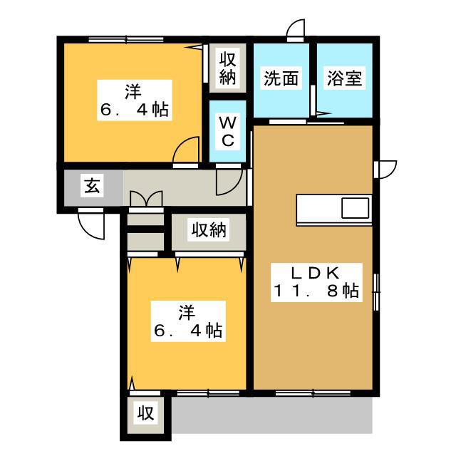 エスペラールC(2LDK/1階)の間取り写真