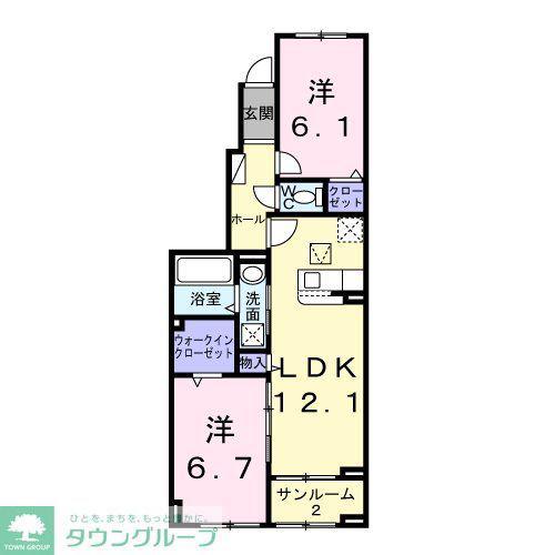 ベル・コリーヌB(2LDK/1階)の間取り写真