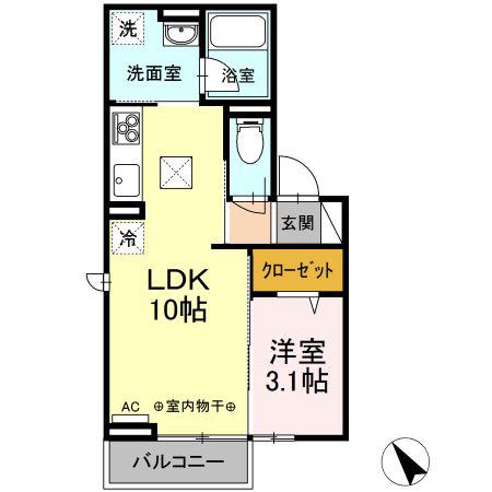 ＪＲ宇都宮線 宇都宮駅 バス乗車時間：14分 最寄りバス停で下車 徒歩5分 2階建 築6年(1LDK/1階)の間取り写真
