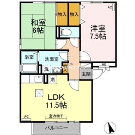 ファミール三軒屋(2LDK/1階)の間取り写真