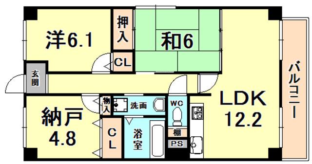 グレンツェント甲東園(2SLDK/2階)の間取り写真