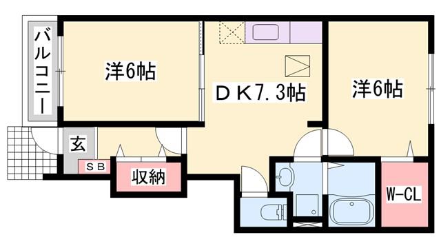 フェリア糸井F棟(2DK/1階)の間取り写真