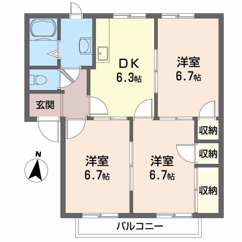 フレグランスみどり A棟(3DK/2階)の間取り写真