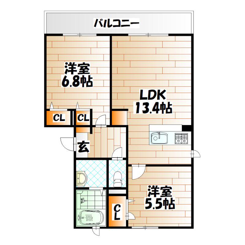 ラウンドシティ泉台 (2LDK/1階)の間取り写真