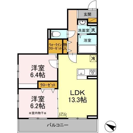 レジデンスヒルトップIX(2LDK/2階)の間取り写真