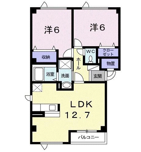 アヴニール・シェル 2番館(2LDK/2階)の間取り写真