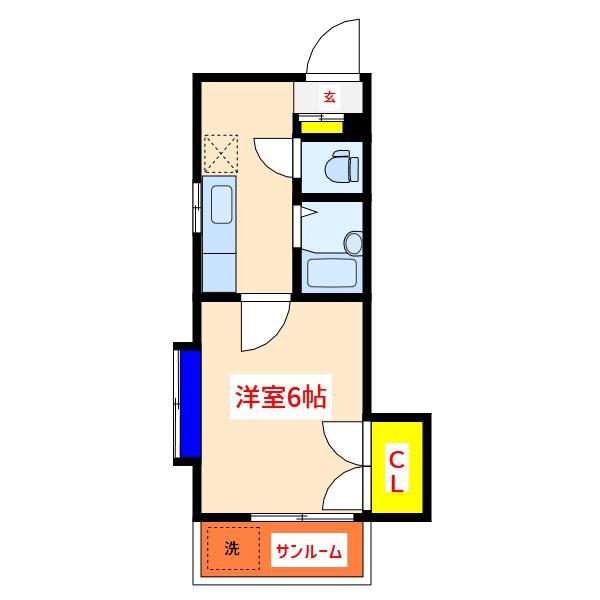 ハイアット21府中B棟(1K/3階)の間取り写真