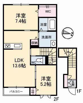 グリシーナ(2LDK/2階)の間取り写真