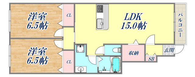 ルシエール二番町(2LDK/1階)の間取り写真