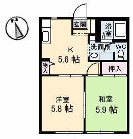パティオ 1・2棟(2K/1階)の間取り写真