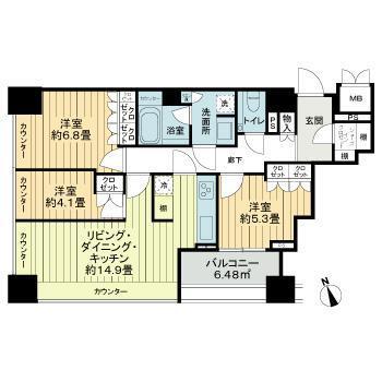 グランスイート麻布台ヒルトップタワー(3LDK/18階)の間取り写真