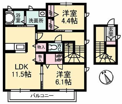 コンフォート(2LDK/2階)の間取り写真