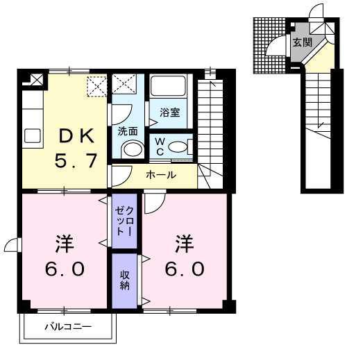 グランシエール(2DK/2階)の間取り写真