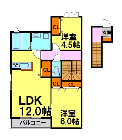 シャーメゾンO・H・I雲雀丘花屋敷(2LDK/2階)の間取り写真