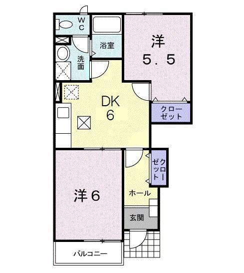 エトワール赤岩(2DK/1階)の間取り写真